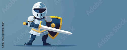 Knight in shining armor wielding a sword and shield. Vector flat minimalistic isolated illustration.
