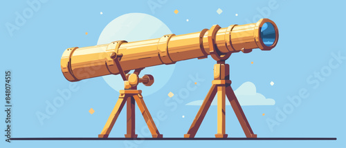 Traditional brass telescope with stand Vector flat minimalistic isolated illustration