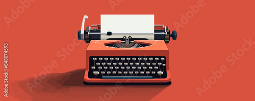 Vintage typewriter with paper and ink ribbon Vector flat minimalistic isolated illustration