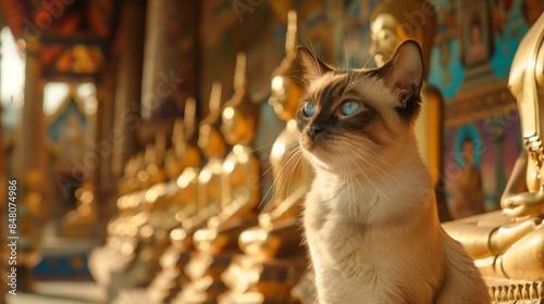 Serene Thai Cat in Golden Templescape photo