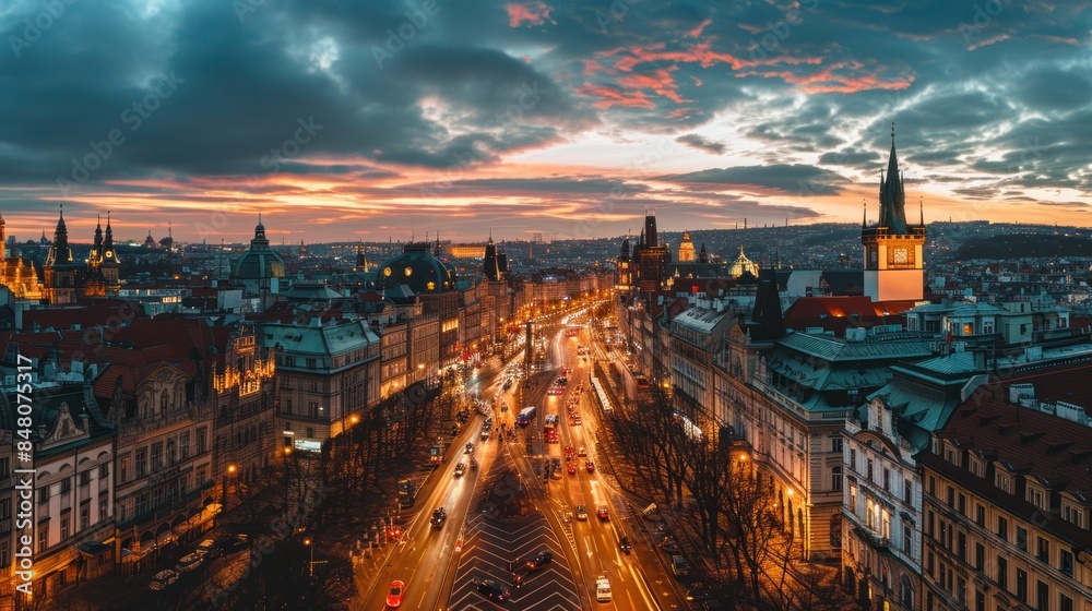 Obraz premium Aerial view of beautiful historical buildings of Prague city in Czech Republic in Europe.