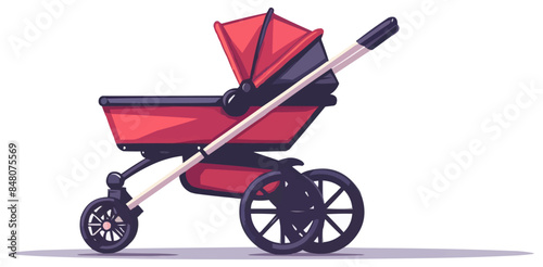 Doll stroller on a white background. Vector flat minimalistic isolated illustration.