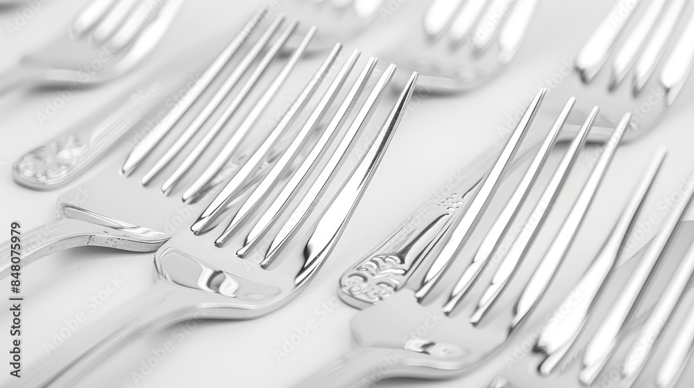 Silver forks gleaming on white background Silver forks gleaming on white background