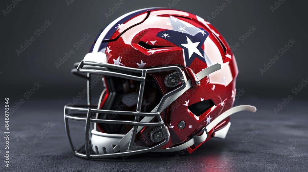 A close-up of a red and white football helmet sitting on a table, perfect for sports-themed images or illustrations