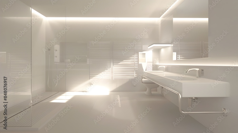 Sleek and Accessible Modern Bathroom Design with Chrome Fixtures and Soft Lighting Sleek and Accessible Modern Bathroom Design with Chrome Fixtures and Soft Lighting