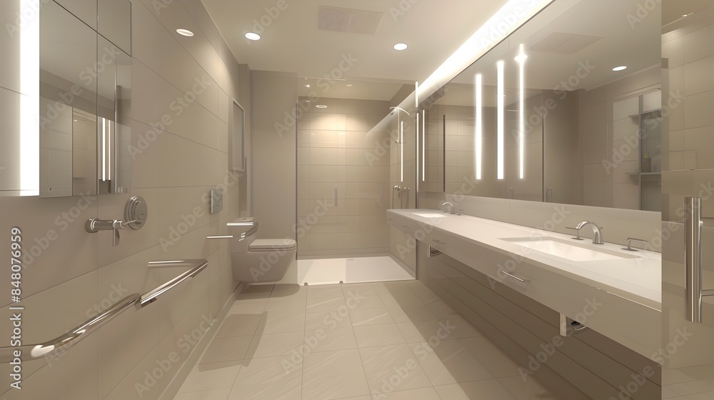 Sleek and Accessible Modern Bathroom with Chrome Fixtures and Soft Lighting