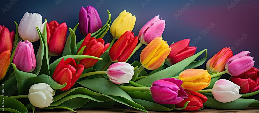 Tulip Beautiful bouquet of tulips colorful tulips. Creative banner. Copyspace image Tulip Beautiful bouquet of tulips colorful tulips. Creative banner. Copyspace image