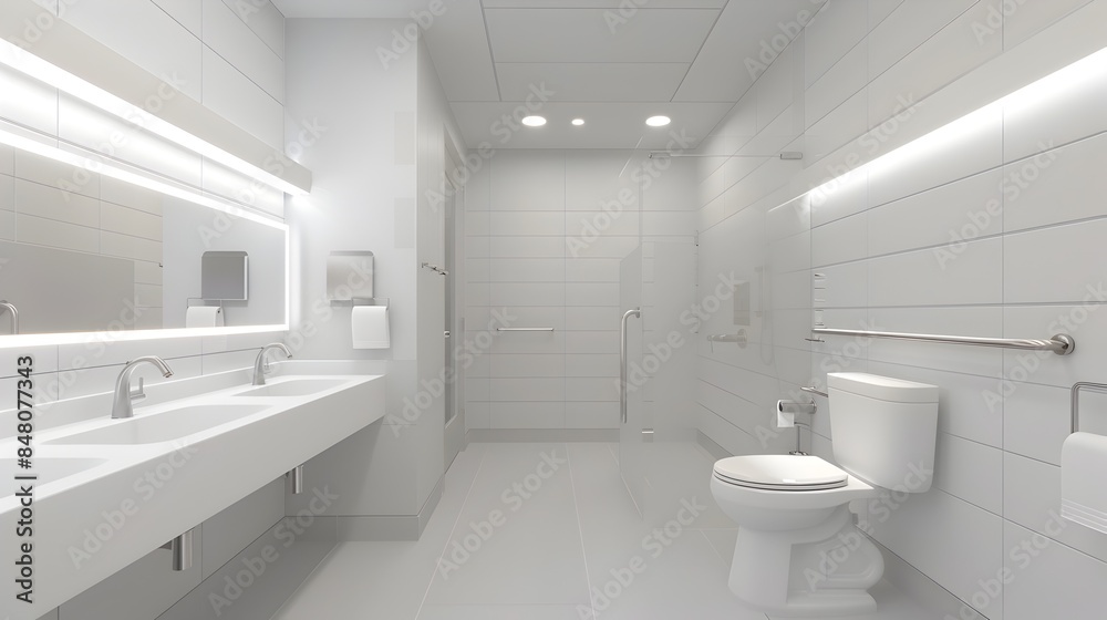 Minimalist,Accessible Bathroom with Bright,Clean Lines and Stainless Steel Fittings Minimalist,Accessible Bathroom with Bright,Clean Lines and Stainless Steel Fittings