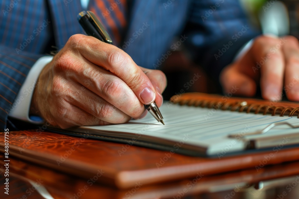 Businessman Writing in Notebook Businessman Writing in Notebook