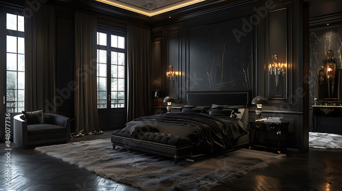 Sophisticated bedroom in grey and elegant white color design © Nayab Chand