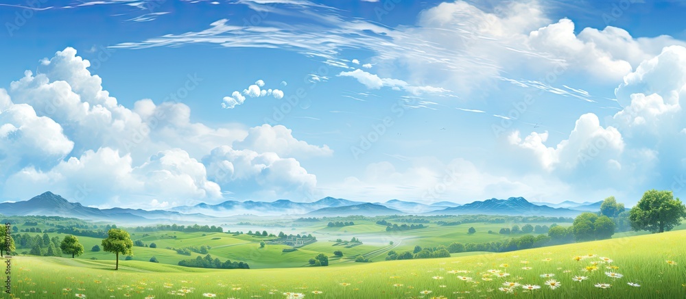 Field in nature landscape in the background sunny day. Creative banner. Copyspace image
