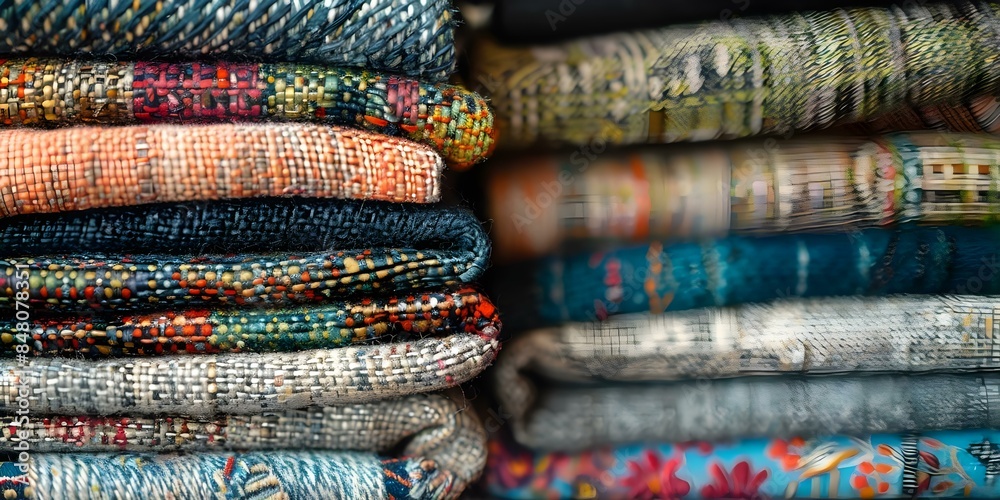 Stack of secondhand textiles for recycling in fast fashion industry. Concept Fast Fashion, Textile Recycling, Sustainable Practices, Secondhand Clothes, Environmental Impact Stack of secondhand textiles for recycling in fast fashion industry. Concept Fast Fashion, Textile Recycling, Sustainable Practices, Secondhand Clothes, Environmental Impact