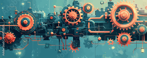 Quirky steampunk invention with gears and pipes Vector flat minimalistic isolated illustration