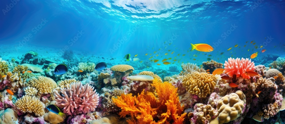 Naklejka premium nice yellow colorful coral reef in the red sea. Creative banner. Copyspace image