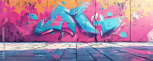 A graffiti wall in an urban courtyard with vibrant artwork. Vector flat minimalistic isolated illustration.