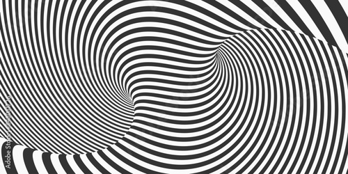 Striped abstract shape. Surrealistic optical illusions. Black lines on white background. Vector illustration.