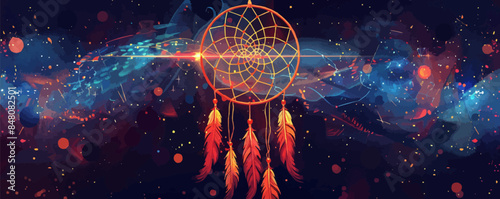 Bohemian dreamcatcher weaving intricate patterns in the wind. Vector flat minimalistic isolated illustration.