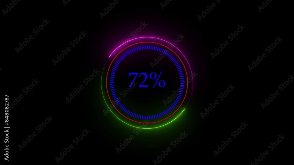 Modern bright animation and progress loading circle bar on black background. Neon loading 4K animation. Modern bright animation and progress loading circle bar on black background. Neon loading 4K animation.