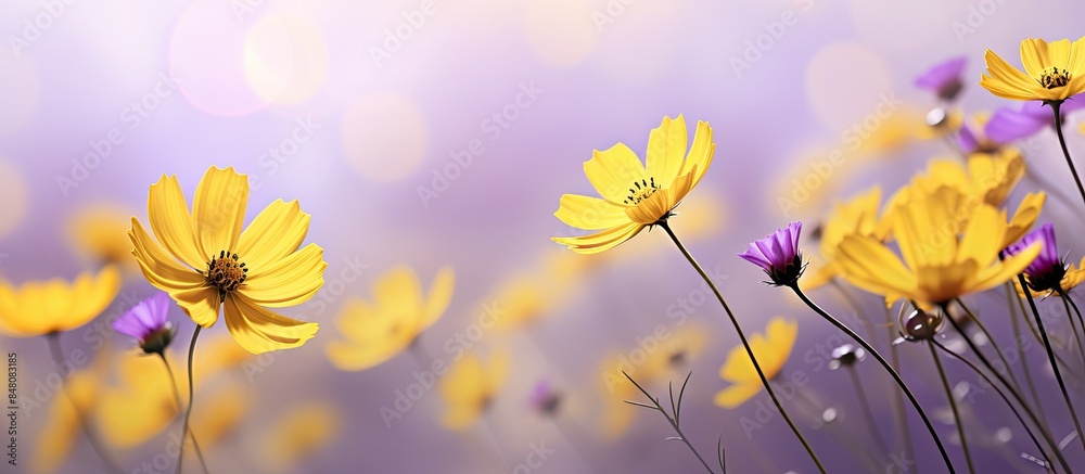 yellow flowers slender long light purple petals. Creative banner. Copyspace image yellow flowers slender long light purple petals. Creative banner. Copyspace image