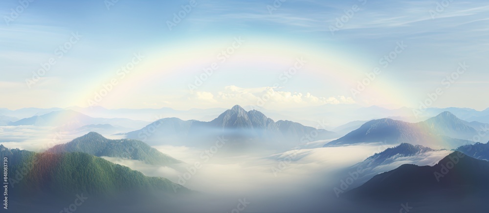 Natural phenomena Fogbow or White rainbow occurs above the mist. Creative banner. Copyspace image Natural phenomena Fogbow or White rainbow occurs above the mist. Creative banner. Copyspace image