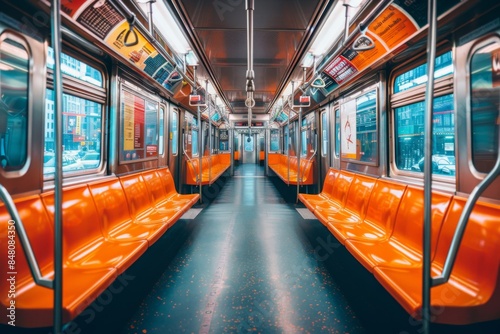 Empty Orange Seats in Modern Subway Train