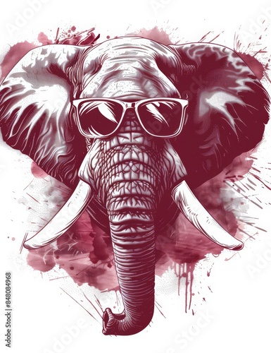 A shirt design based on the university of alabama football team, portrait of line art abstract elephant wearing sunglasses, the official colors of university of alabama maroon