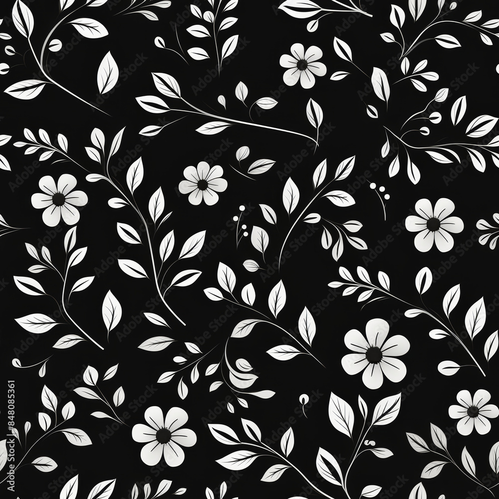 seamless floral pattern with harmony black and white color, ready for full-print pattern design