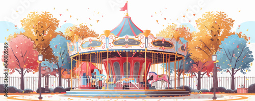 Old-fashioned carousel at a fairground Vector flat minimalistic isolated illustration