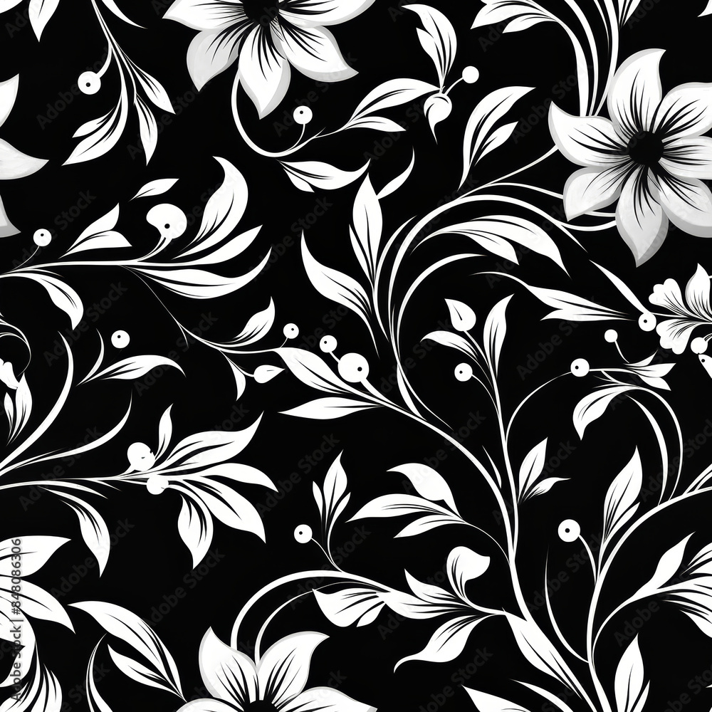 seamless floral pattern with harmony black and white color, ready for full-print pattern design seamless floral pattern with harmony black and white color, ready for full-print pattern design