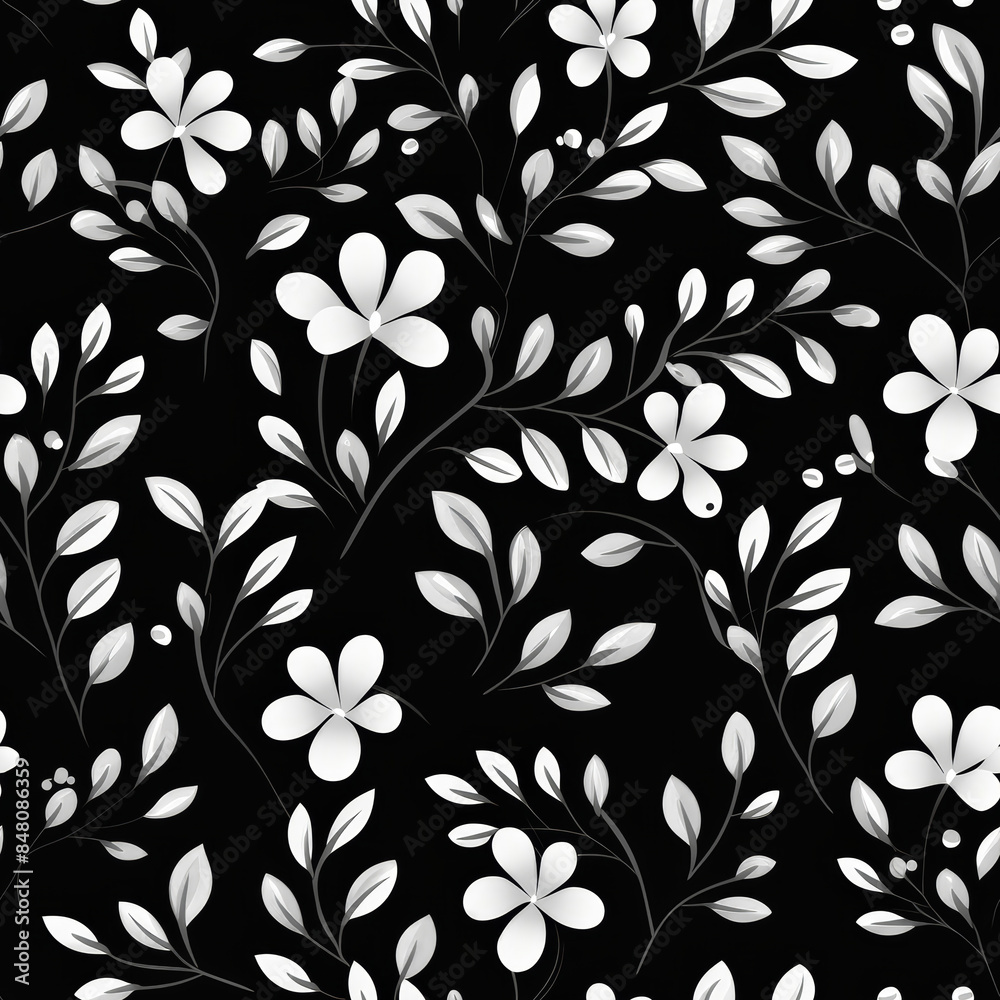 seamless floral pattern with harmony black and white color, ready for full-print pattern design seamless floral pattern with harmony black and white color, ready for full-print pattern design