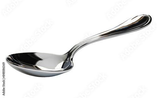 A close-up of a shiny, silver spoon photo