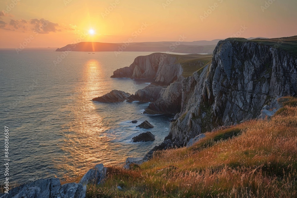 Stunning coastal sunset view on rocky cliffs Stunning coastal sunset view on rocky cliffs