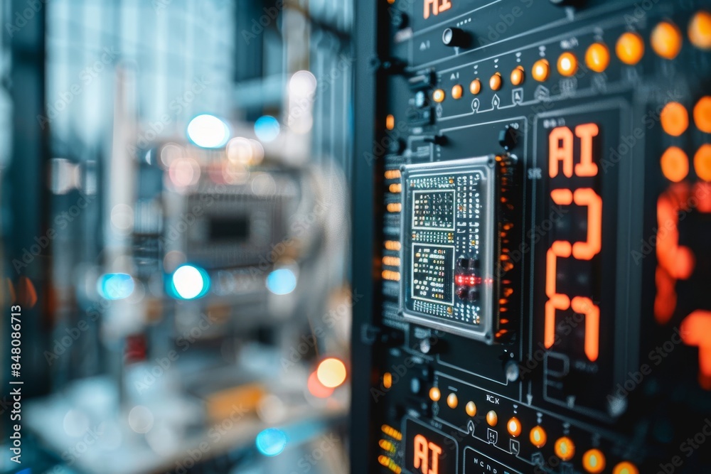 High tech AI circuit board, symbolizing the complex and advanced design of artificial intelligence hardware. High tech AI circuit board, symbolizing the complex and advanced design of artificial intelligence hardware.