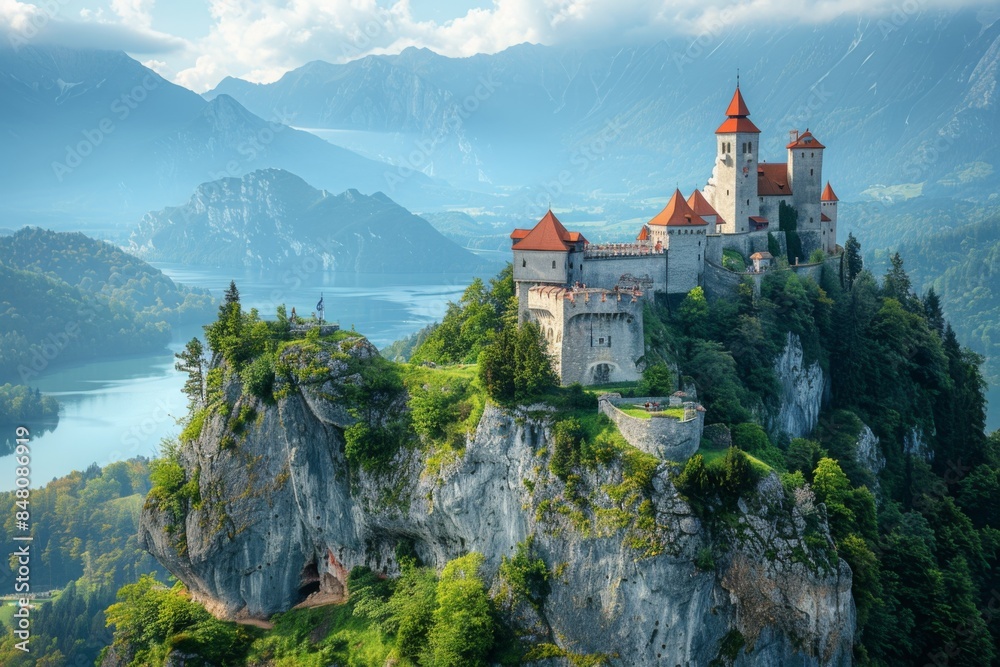 Medieval Castle on a Cliff in the Mountains Medieval Castle on a Cliff in the Mountains