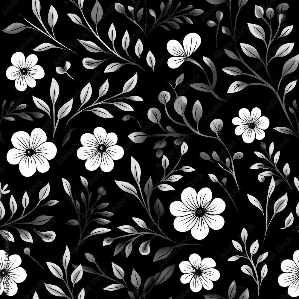 seamless floral pattern with harmony black and white color, ready for full-print pattern design seamless floral pattern with harmony black and white color, ready for full-print pattern design