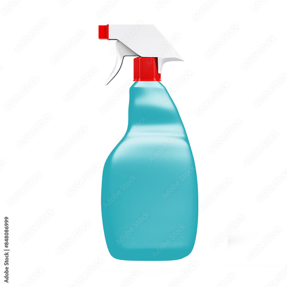 plastic spray bottle with trigger and blank label on white background. Container element suitable for detergent, kitchen house cleaner or disinfectant.3d illustration, 3d rendering plastic spray bottle with trigger and blank label on white background. Container element suitable for detergent, kitchen house cleaner or disinfectant.3d illustration, 3d rendering