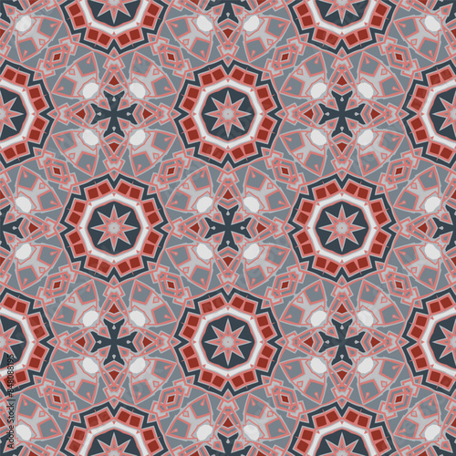 Creative trendy color abstract mandala pattern in white gray blue red  vector seamless  can be used for printing onto fabric  interior  design  textile
