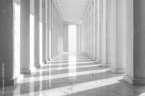 Marble Columns Sunlit Corridor