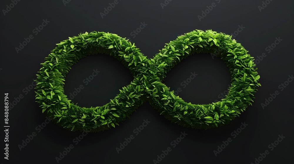 Lush green infinity symbol made from grass, highlighting sustainable practices and continuous growth in manufacturing