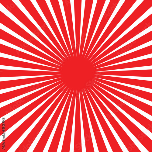 Red sunburst background. Red rays background, with star, light rays, halftone effect on white background. Vector illustration.