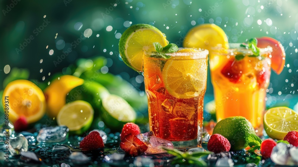Cold juice in a glass for a refreshing summer beverage Cold juice in a glass for a refreshing summer beverage