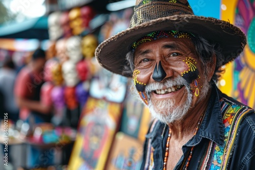 Elderly Man at Colorful Street Fair photo