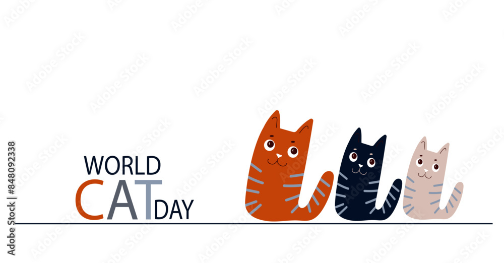 World Cat day vector illustration. Hahd drawn banner for poster, banner, campaign and greeting card. International Cat day poster World Cat day vector illustration. Hahd drawn banner for poster, banner, campaign and greeting card. International Cat day poster