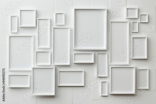 Empty White Picture Frames on Wall