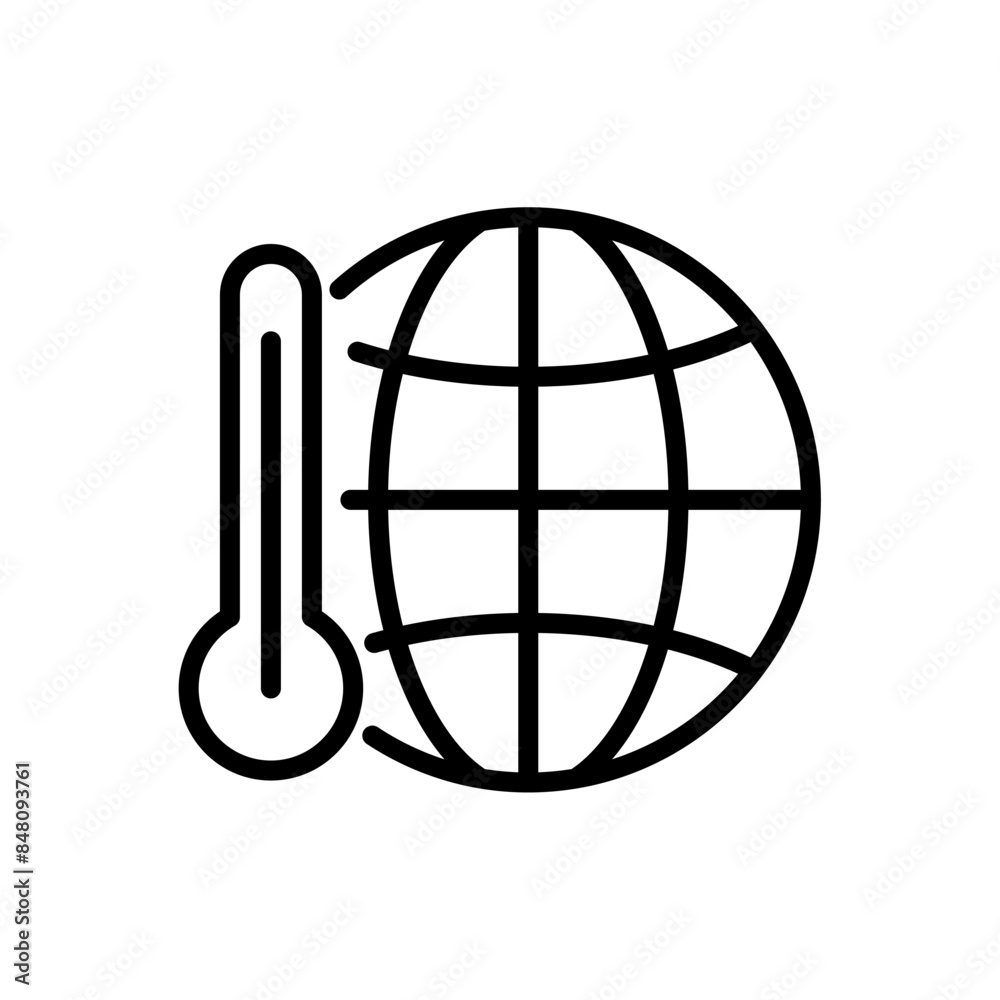Globe and thermometer outline icon. Global warming symbol. Editable stroke Globe and thermometer outline icon. Global warming symbol. Editable stroke