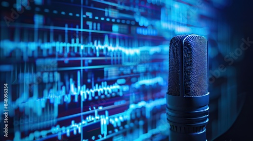 Studio Microphone with Audio Waveform Background photo