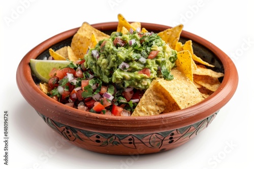 Bowl of Guacamole and Salsa with Tortilla Chips