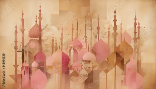 islamic background pink abstract vintage grunge banner poster header design photo