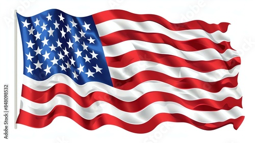 A beautiful waving American flag. The flag is blowing in the wind and has a detailed, realistic texture. The colors are vibrant and bright.