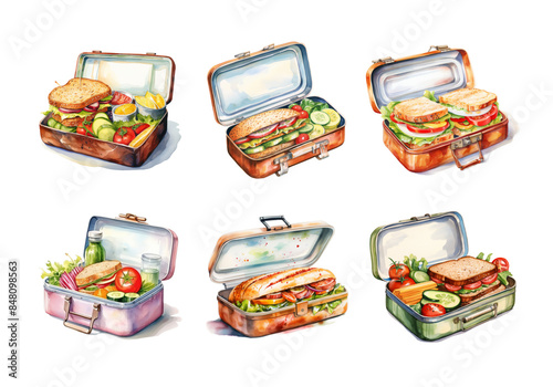 Cute watercolor painting style illustration of Lunch Box, isolated on white background photo